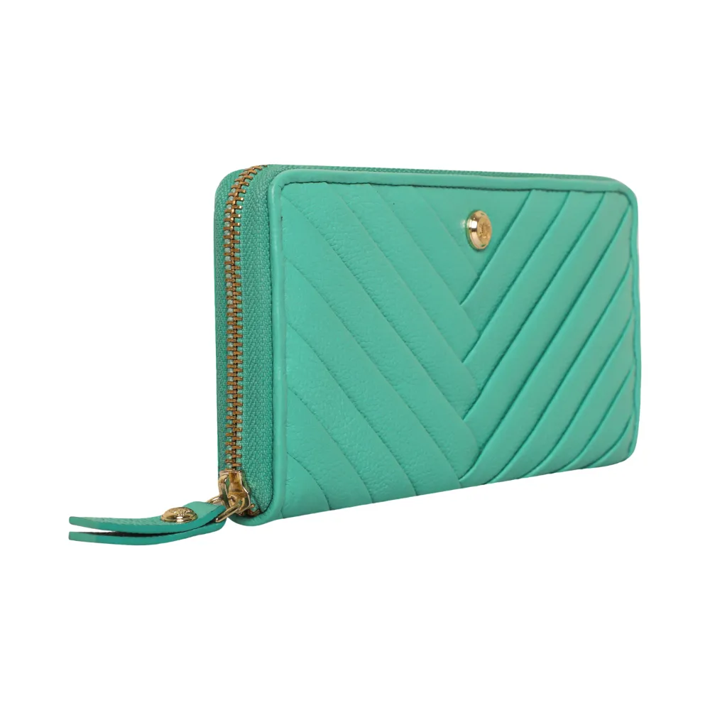 Turquoise Pleated Zip Around Purse - Image 6