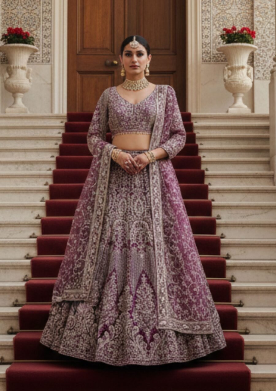 Royal Amethyst Embroidered Bridal Lehenga