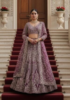 Royal Amethyst Embroidered Bridal Lehenga