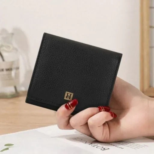 Nagoya Bi Fold Compact Black Purse