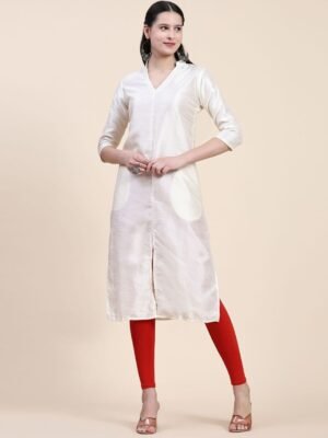 Phenav Mandarin Collar Dupion Silk Straight Off White Kurta