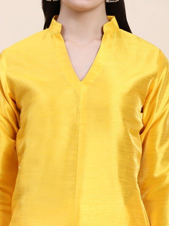 Phenav Mandarin Collar Dupion Silk Yellow Kurta - Image 8