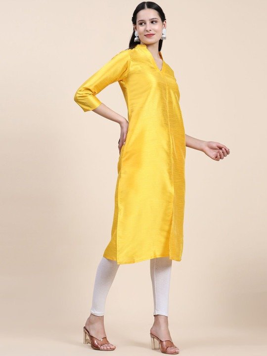 Phenav Mandarin Collar Dupion Silk Yellow Kurta - Image 6