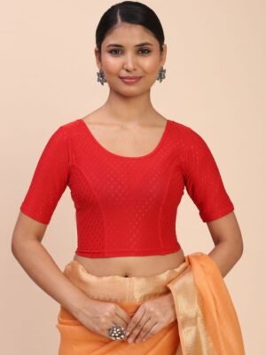 Women Woven Design Saree Red Blouse