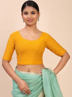 Women Embroidered Yellow Saree Blouse