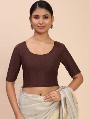 Women Round Neck Stretchable Brown Saree Blouse