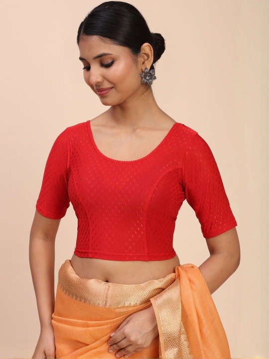 Women Woven Design Saree Red Blouse - Image 2