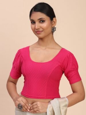 Round Neck Puff Sleeves Ready to Wear Pink Saree Blouse
