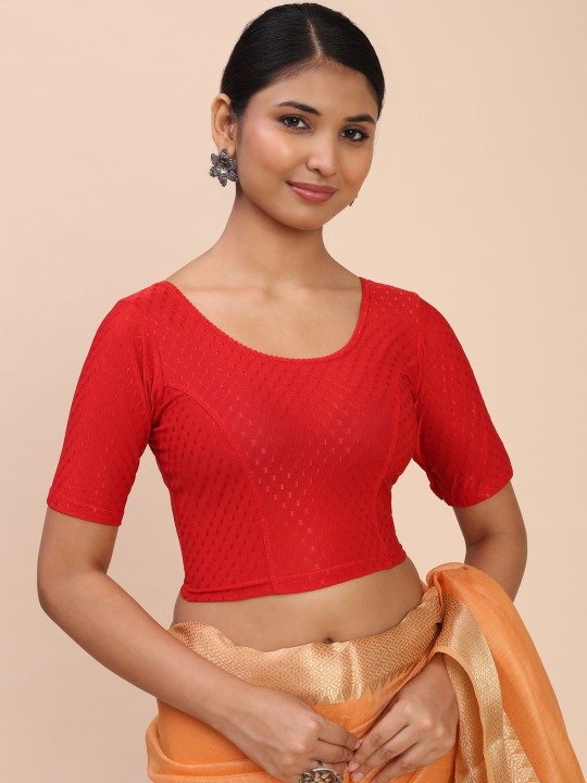 Women Woven Design Saree Red Blouse - Image 4