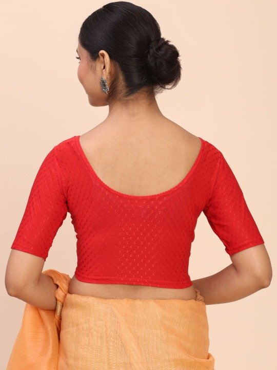 Women Woven Design Saree Red Blouse - Image 5