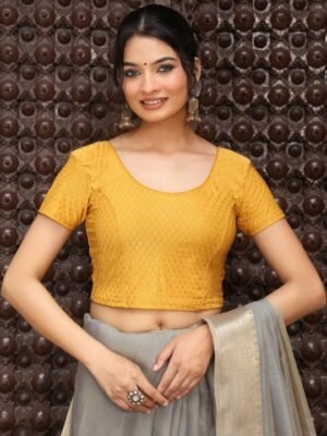 Women Embellished Yellow Round-Neck Saree Blouse