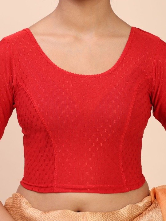 Women Woven Design Saree Red Blouse - Image 3