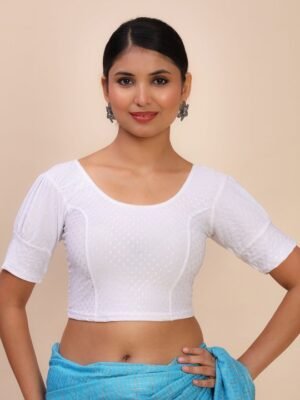 Self-Design Balloon Puff Saree White Blouse
