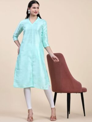 Phenav Mandarin Collar Dupion Silk Blue Kurta