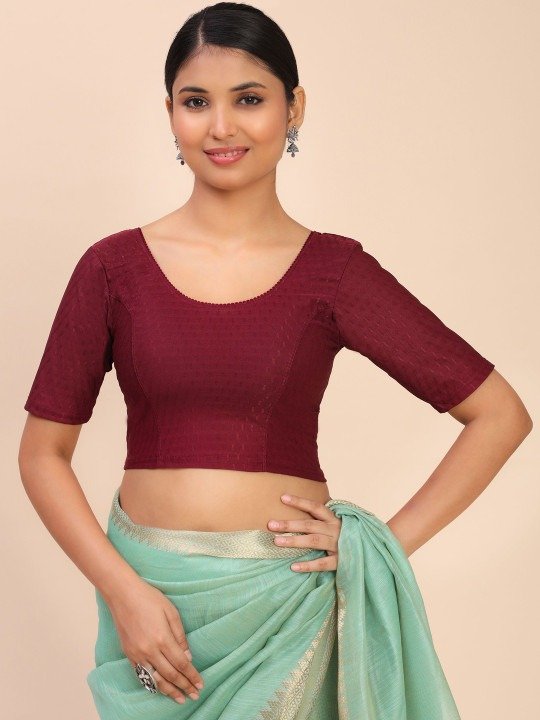 Elbow Sleeves Stretchable Mahroon Saree Blouse