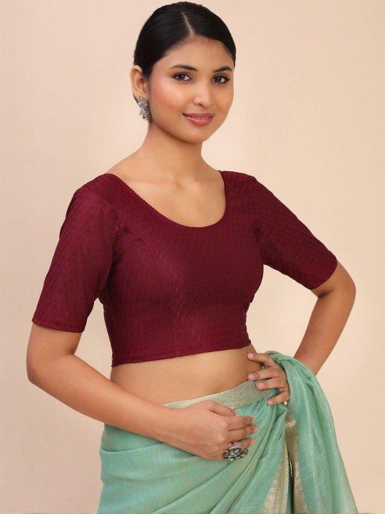 Elbow Sleeves Stretchable Mahroon Saree Blouse - Image 3