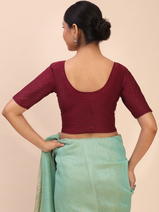 Elbow Sleeves Stretchable Mahroon Saree Blouse - Image 2