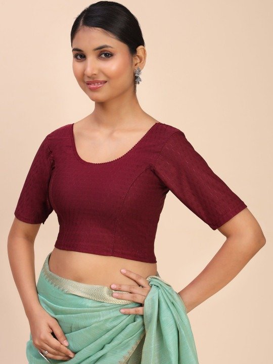 Elbow Sleeves Stretchable Mahroon Saree Blouse - Image 4