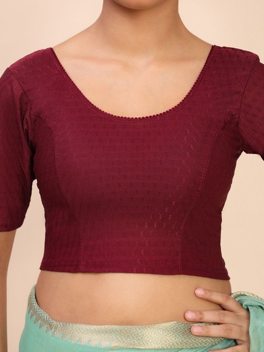 Elbow Sleeves Stretchable Mahroon Saree Blouse - Image 5