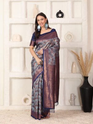 Banarsi Komal Sky Blue Silk Printed Saree