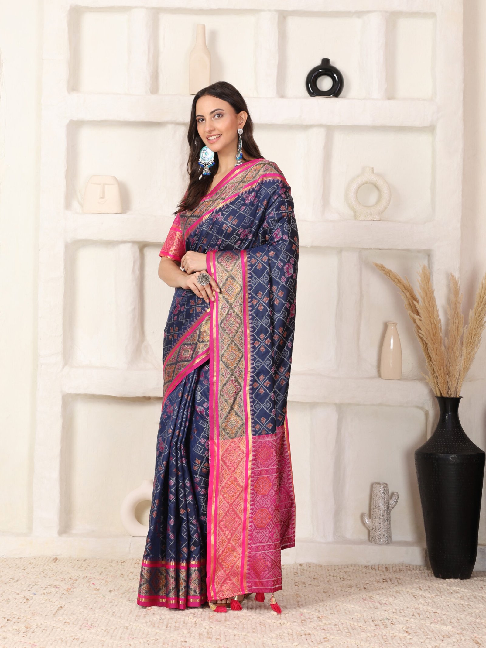 Banarasi Patola Hathi Blue Printed Silk Saree - Image 2