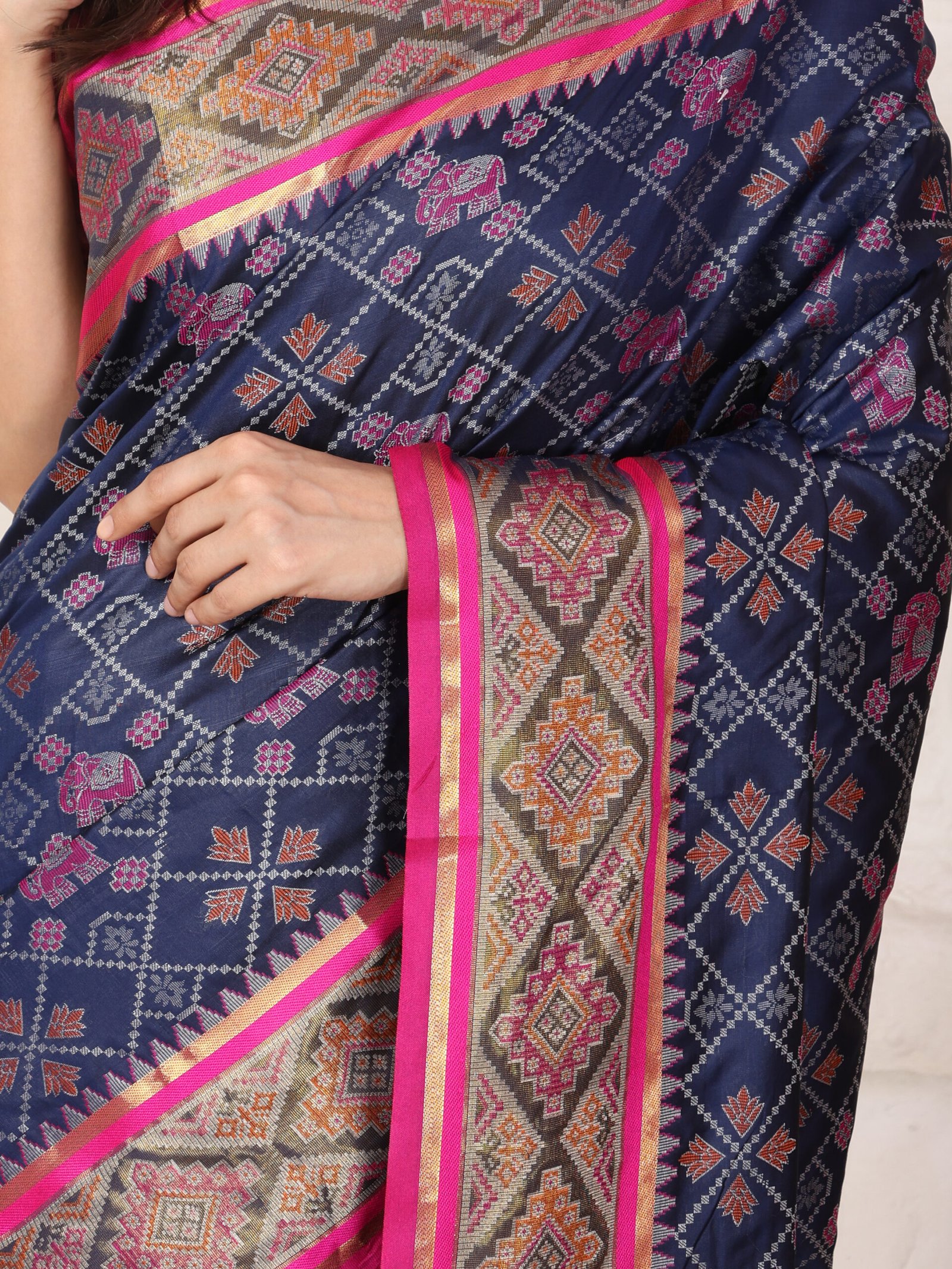 Banarasi Patola Hathi Blue Printed Silk Saree - Image 3