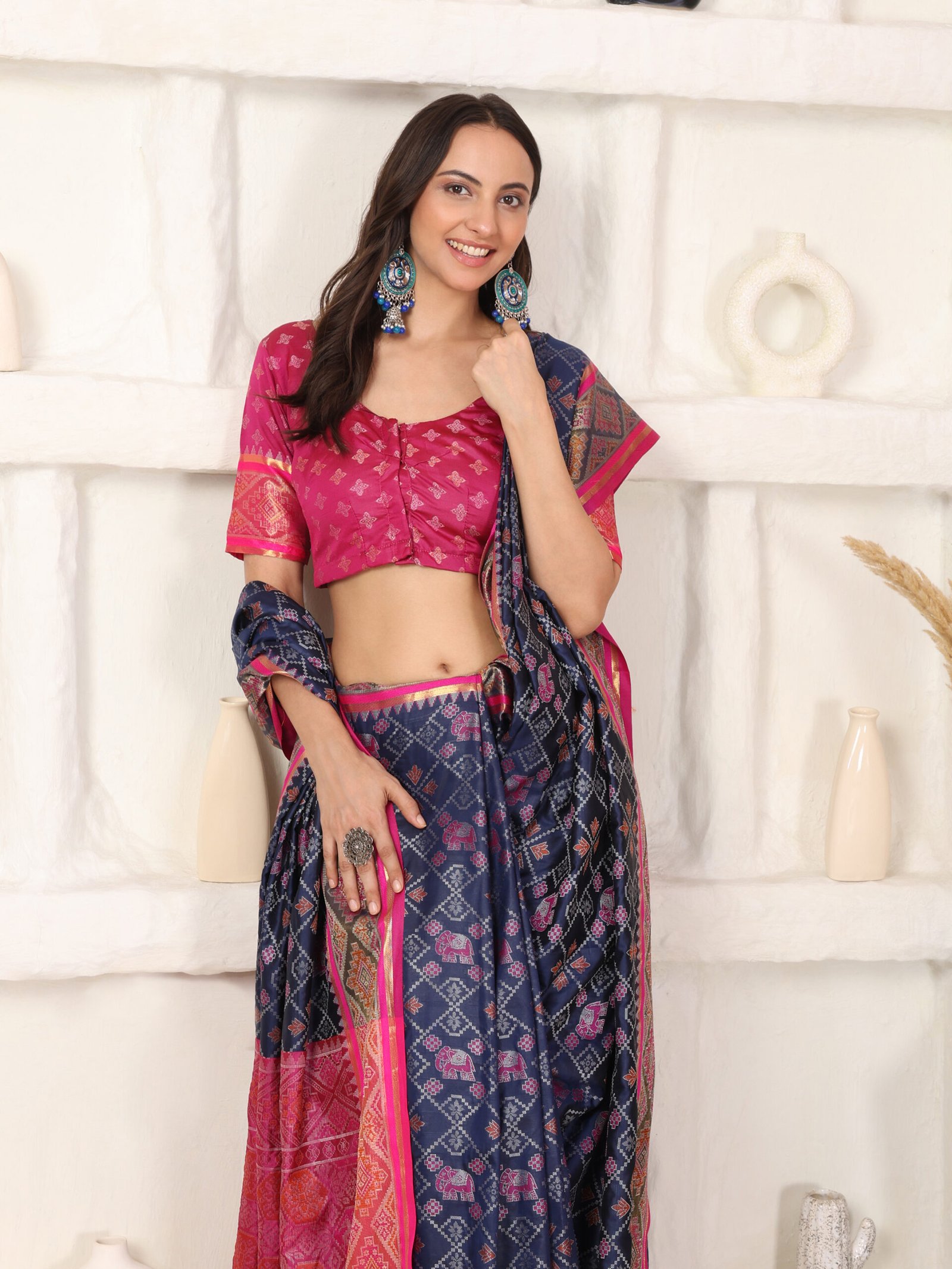 Banarasi Patola Hathi Blue Printed Silk Saree - Image 6