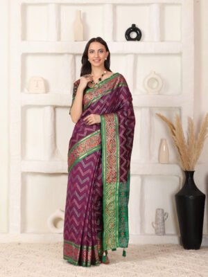 Banarasi Patola Zik zak Wine Printed Silk Saree