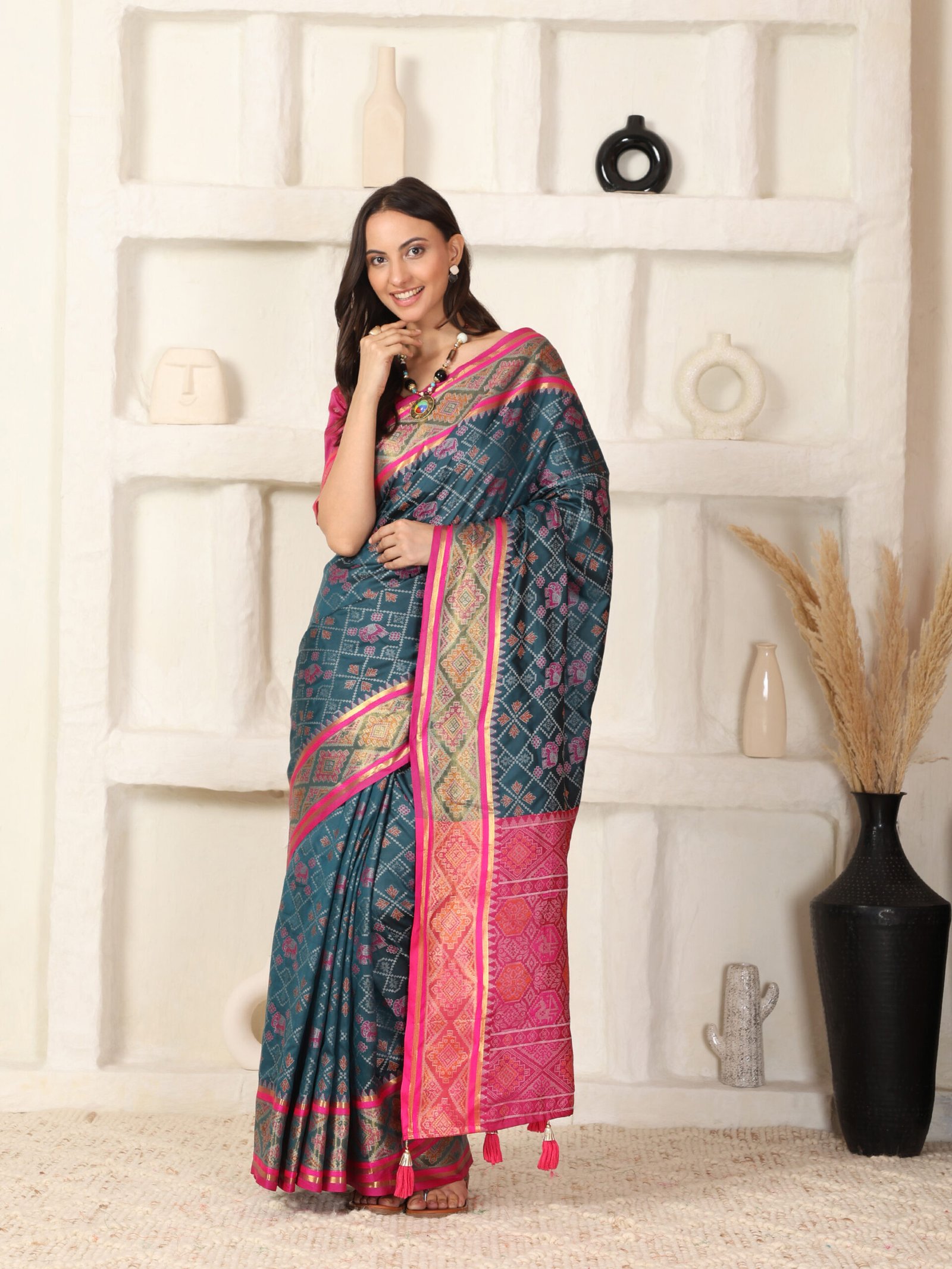 Banarasi Patola Hathi Morpeach Silk Saree