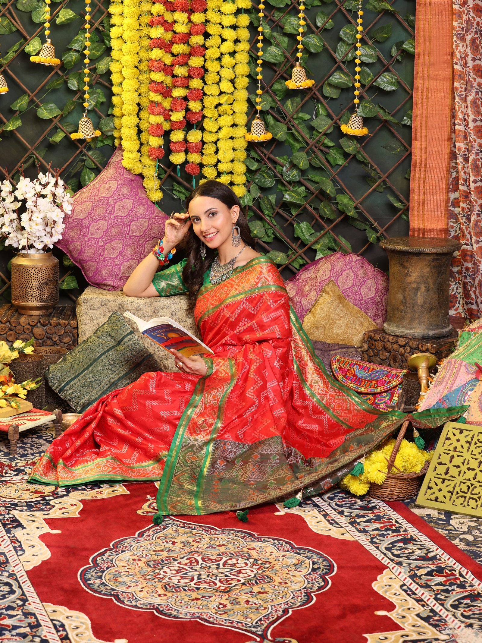 Banarasi Red Zik Zak Printed Silk Saree - Image 8