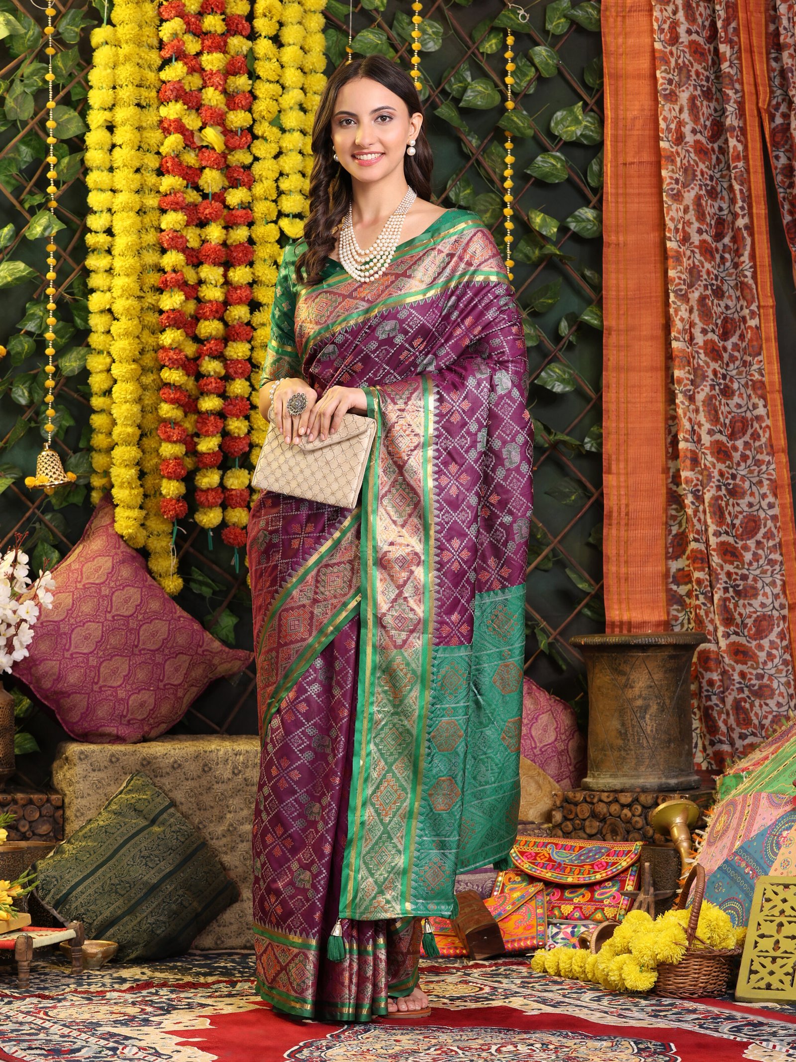 Banarasi Zik Zak Wine Printed Silk Saree - Image 7