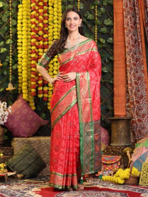Banarasi Red Printed Silk Saree