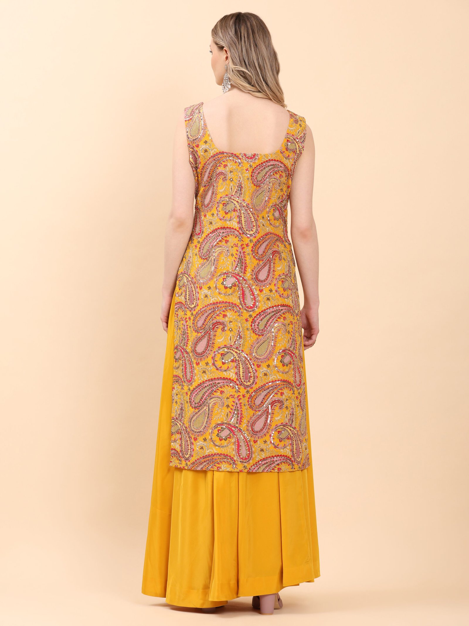 Sunshine Glam Hand-Embroidered Kurta Sharara Set - Image 6