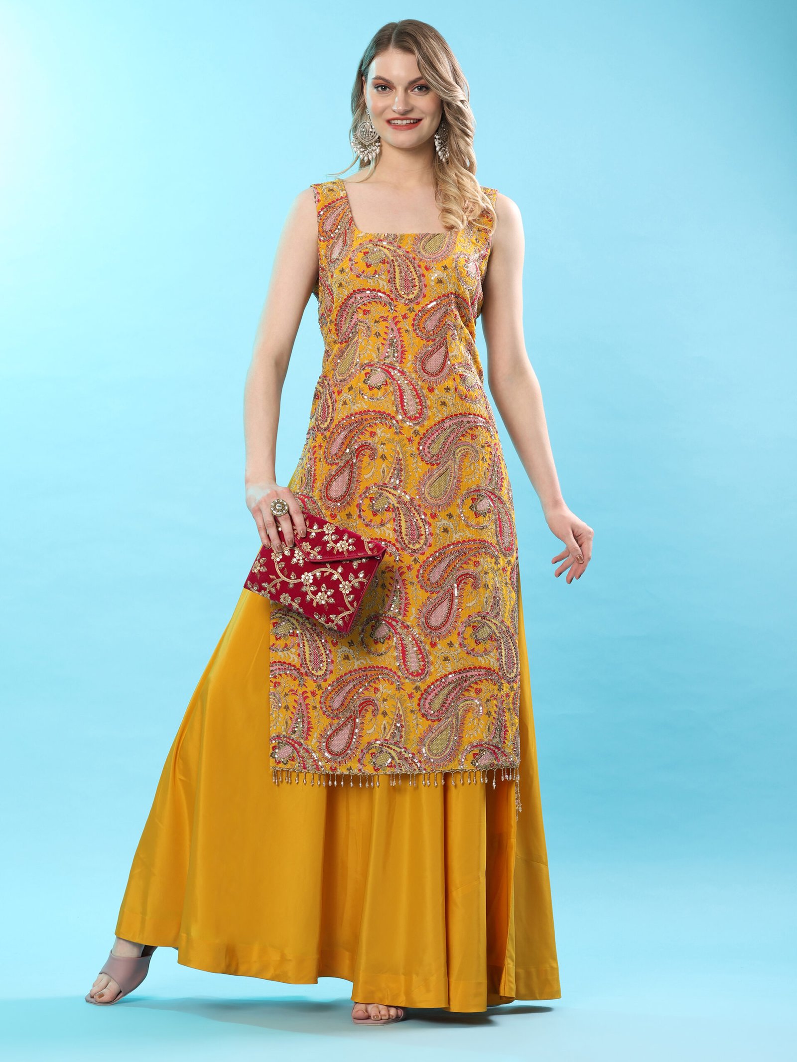 Sunshine Glam Hand-Embroidered Kurta Sharara Set - Image 2