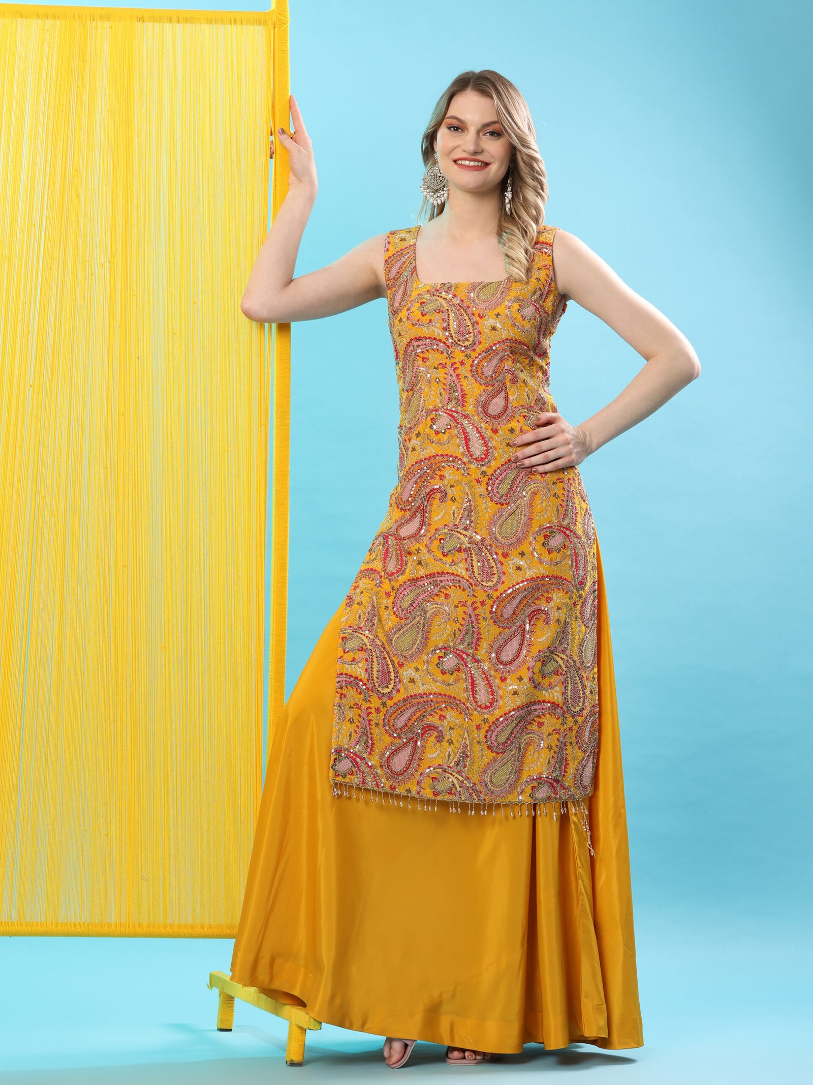 Sunshine Glam Hand-Embroidered Kurta Sharara Set