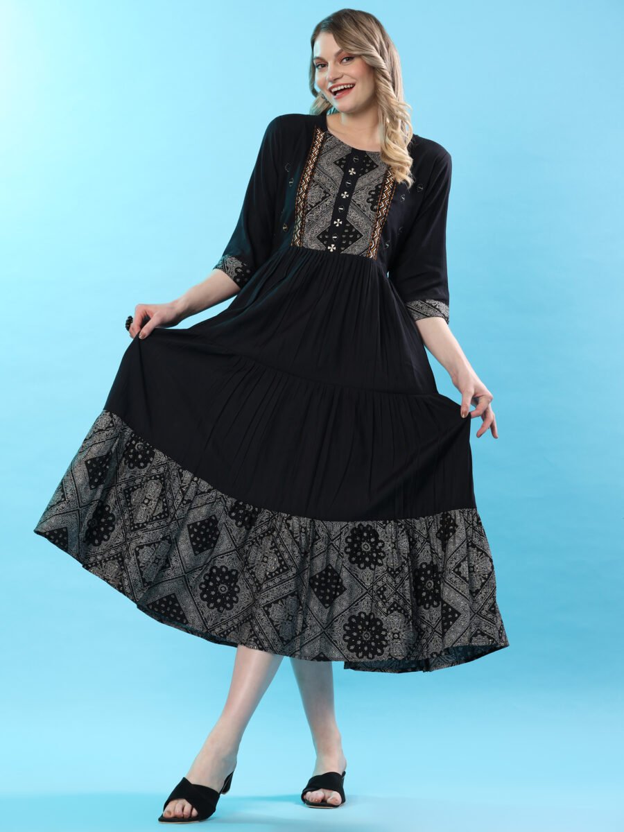 Ebony Grace Printed Cotton Midi Dress