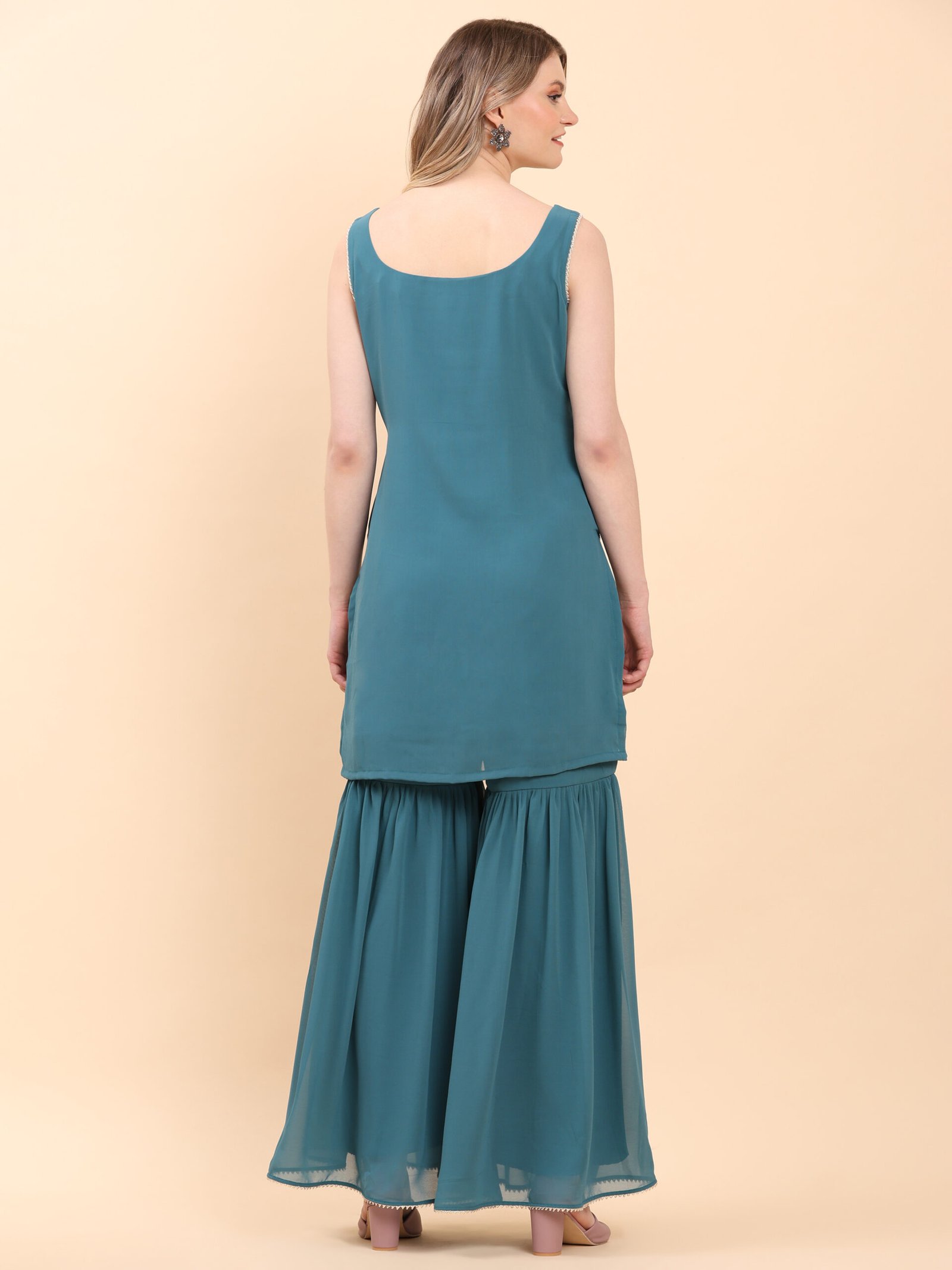 Teal Bloom Embroidered Sharara Set - Image 7