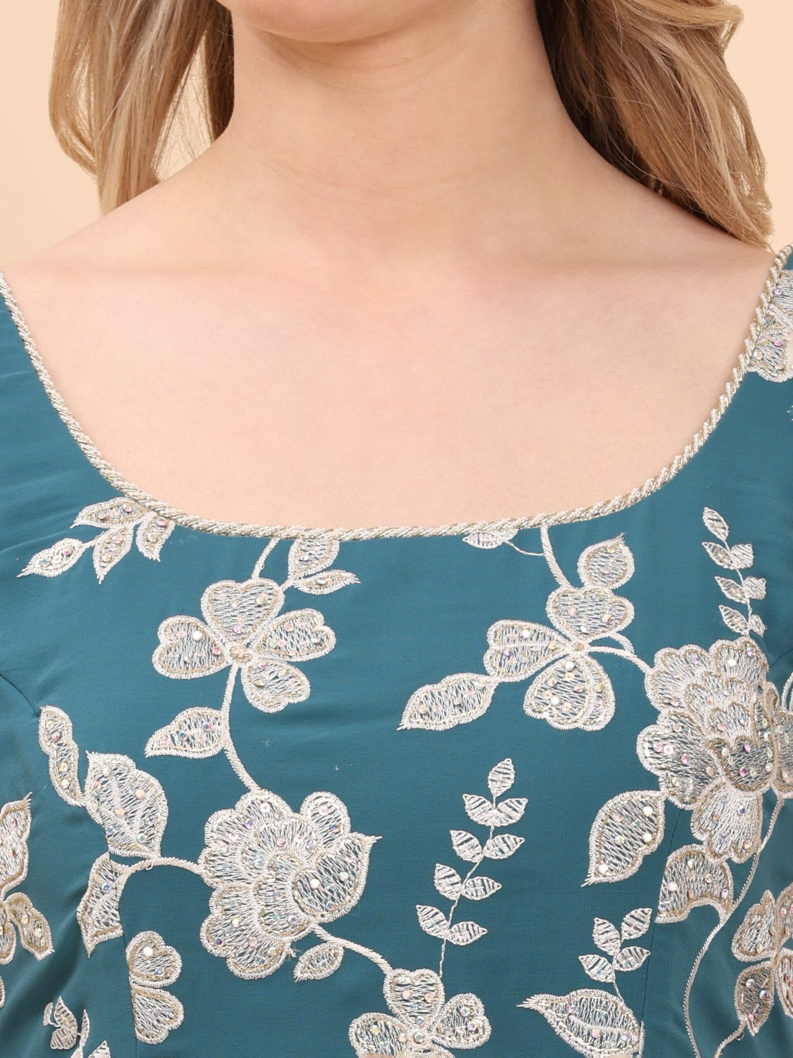 Teal Bloom Embroidered Sharara Set - Image 6