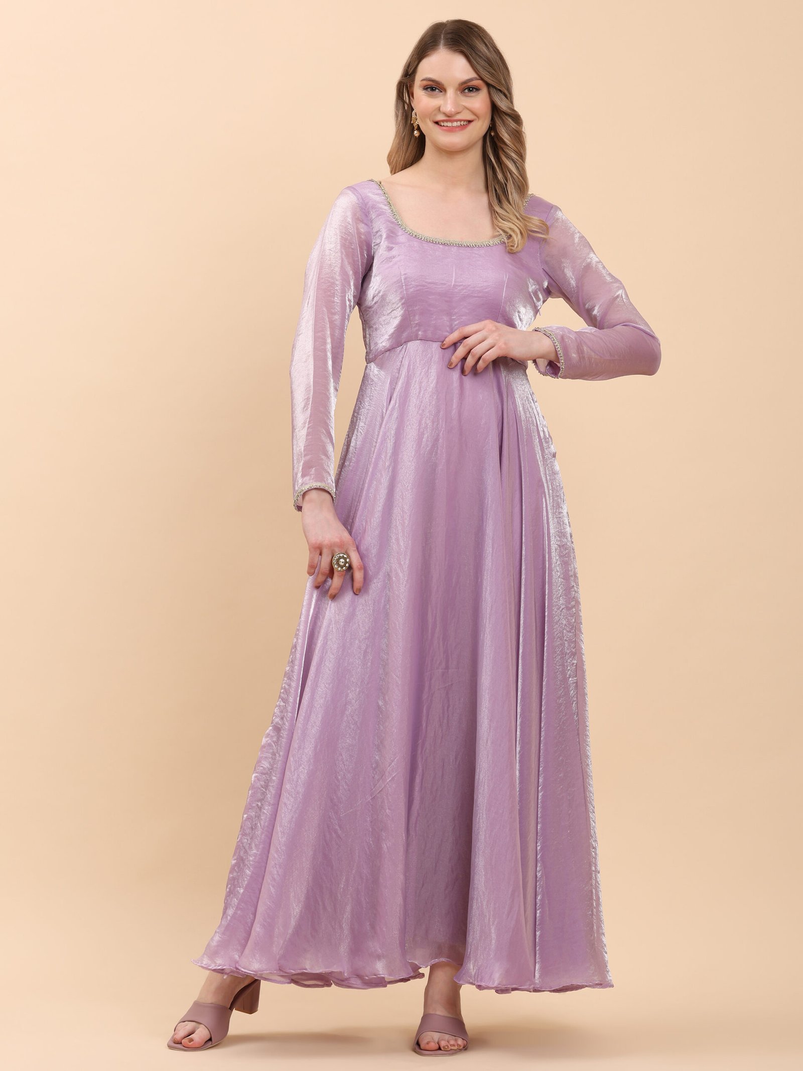 Lavender Dream Satin Anarkali Gown - Image 2