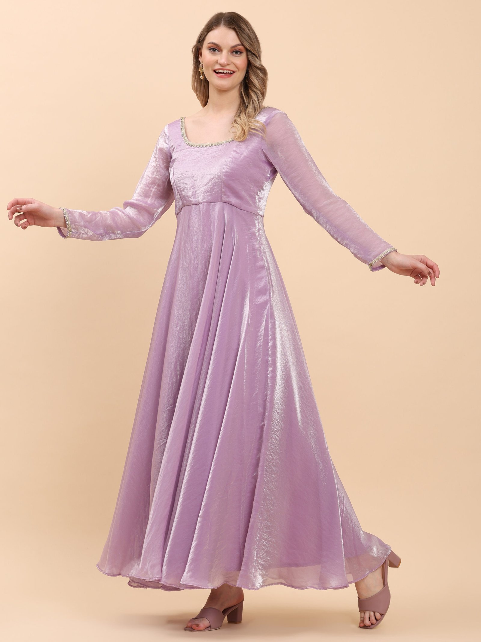 Lavender Dream Satin Anarkali Gown - Image 3