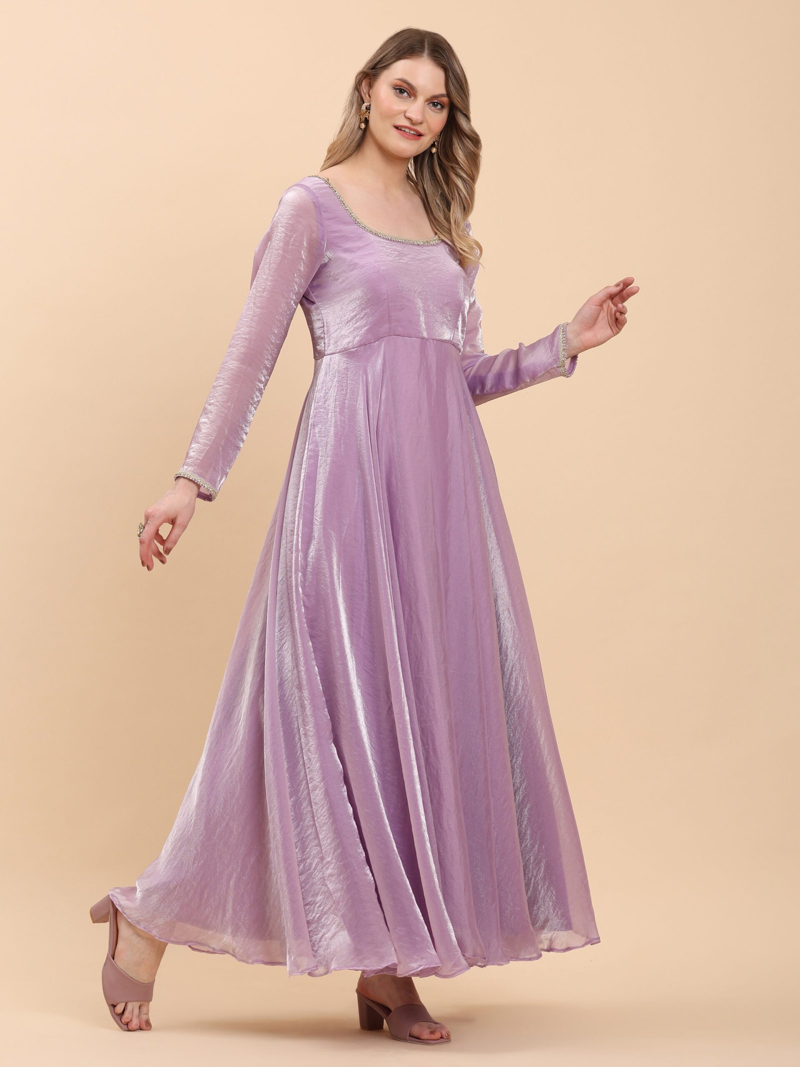 Lavender Dream Satin Anarkali Gown - Image 4