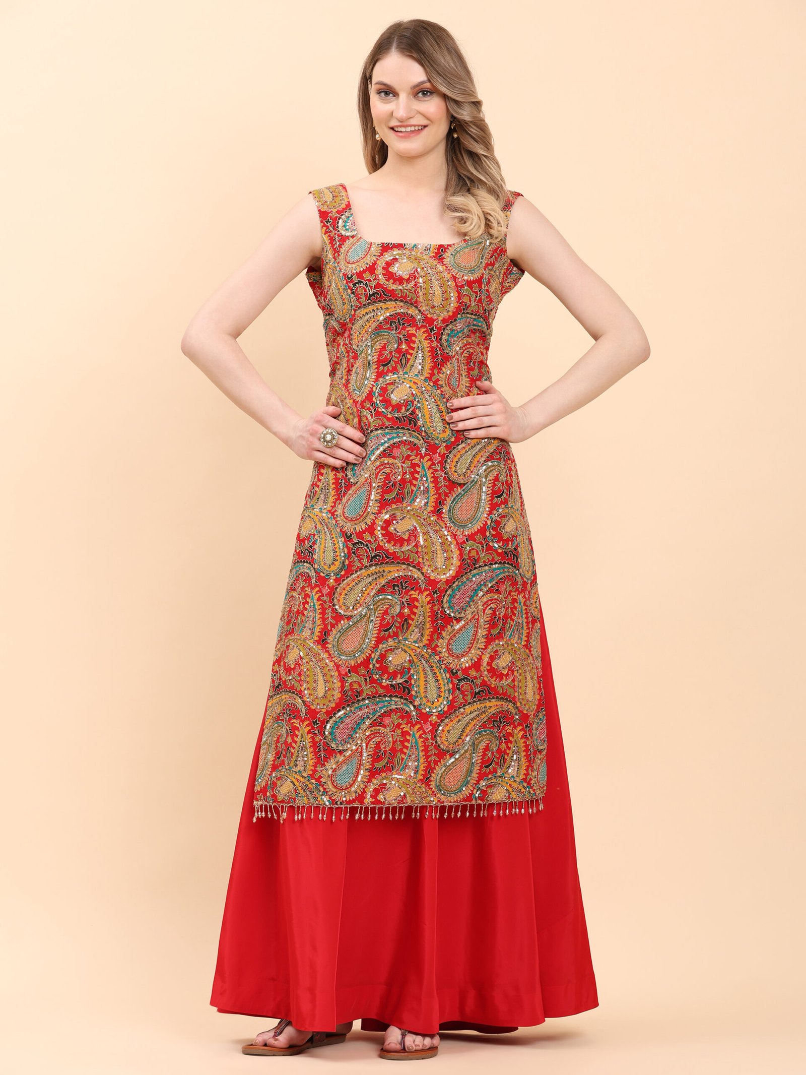 Royal Radiance Red Embroidered Kurta Set - Image 5