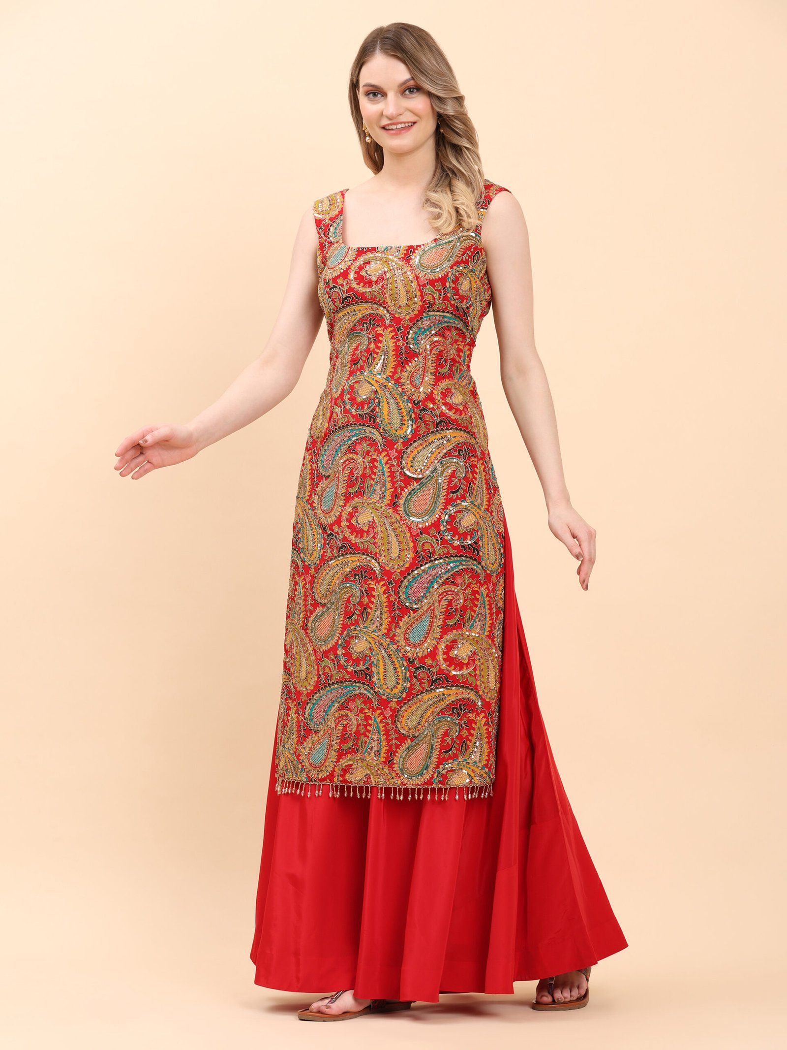 Royal Radiance Red Embroidered Kurta Set - Image 4