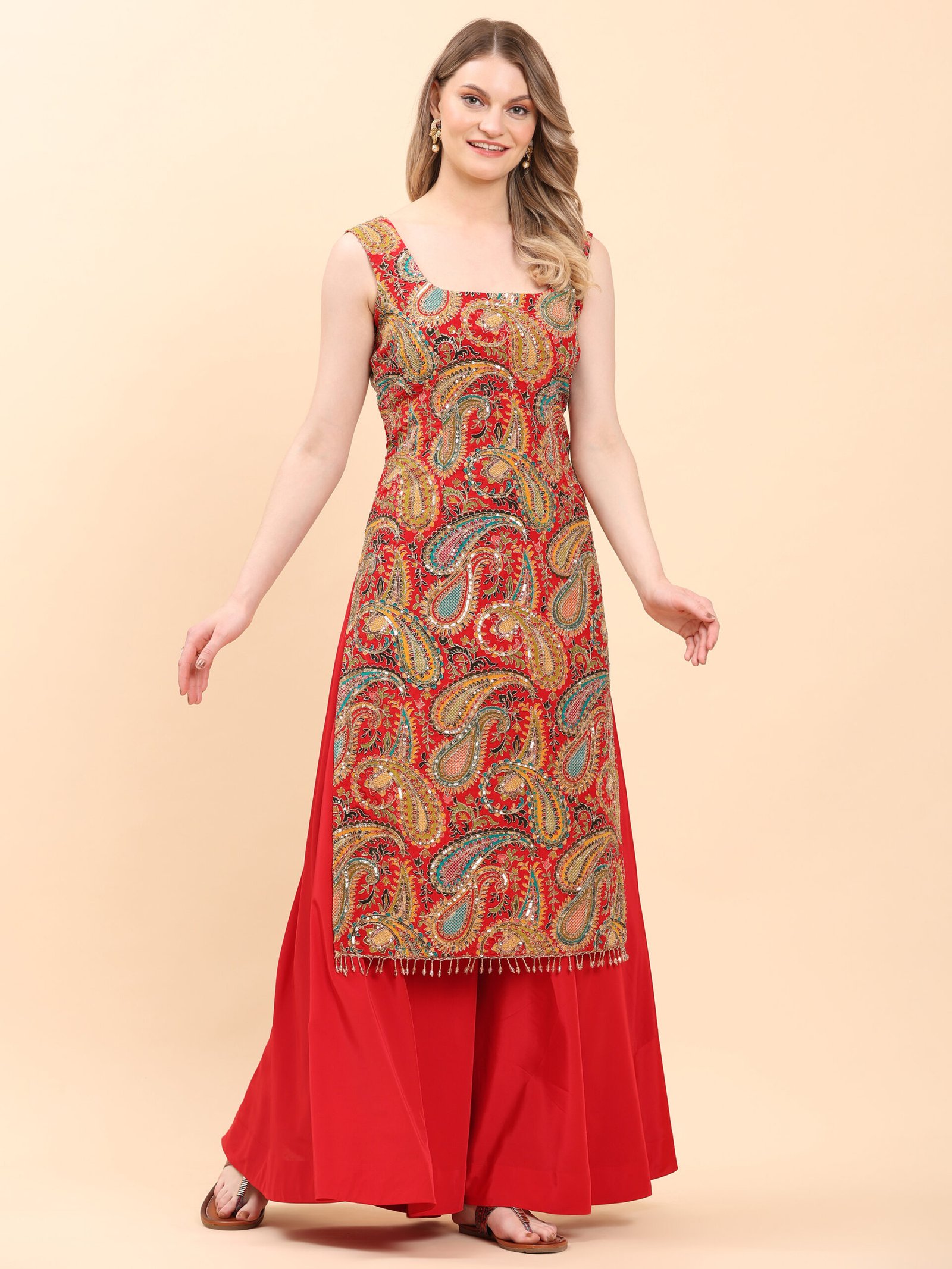 Royal Radiance Red Embroidered Kurta Set - Image 3