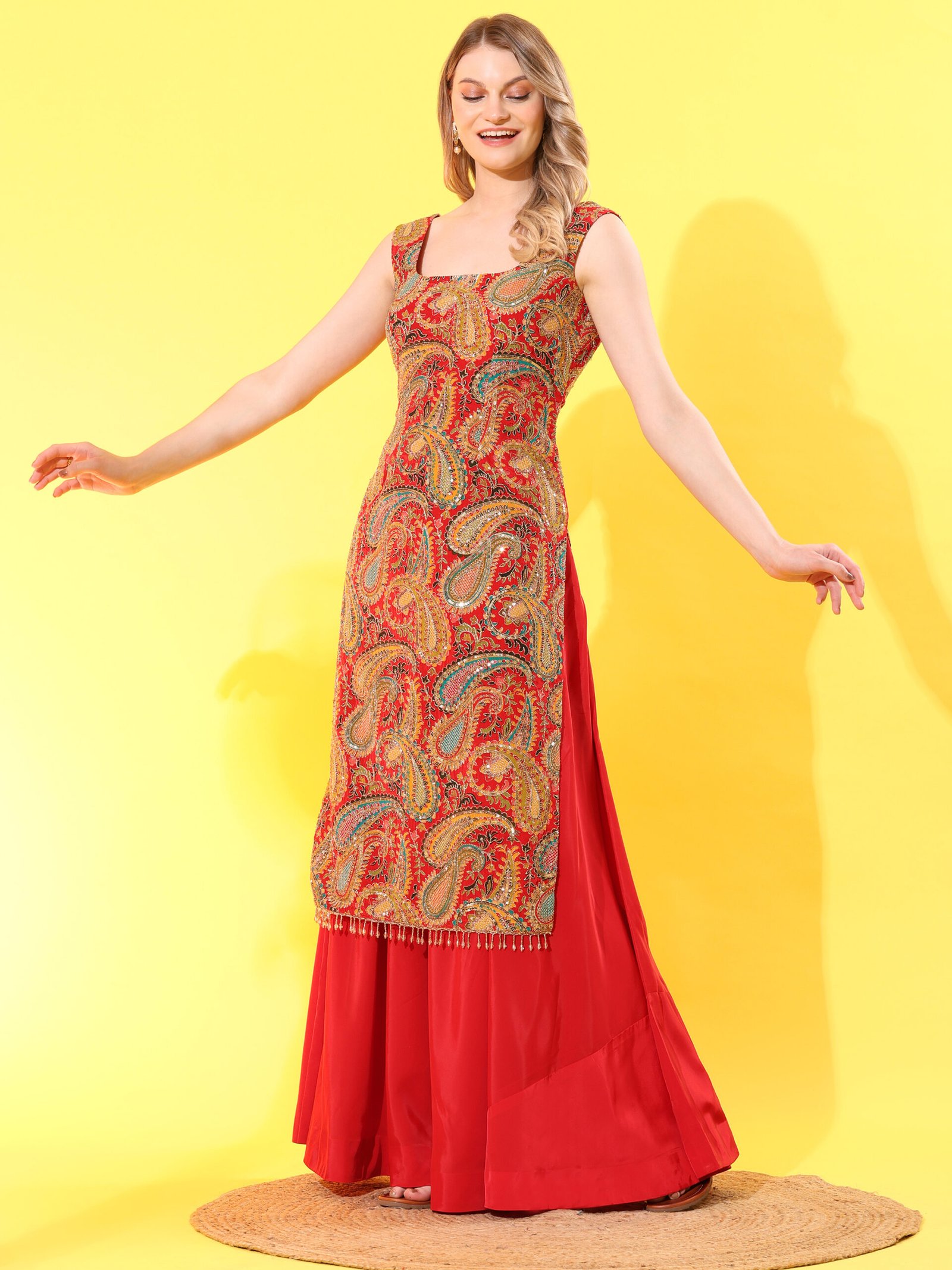 Royal Radiance Red Embroidered Kurta Set - Image 2