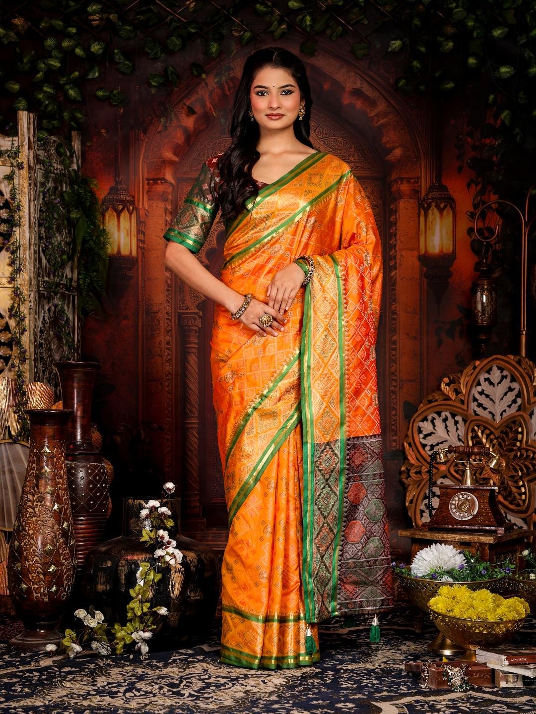 Banarasi Yellow Printed Border Silk Saree