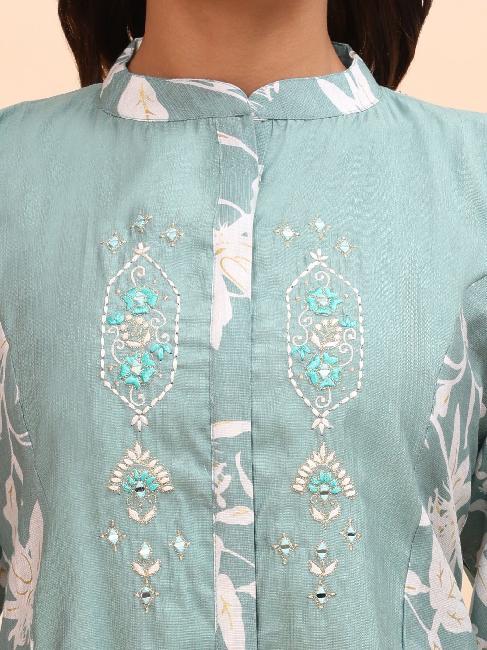 Mint Green Floral Kurta Set - Image 6