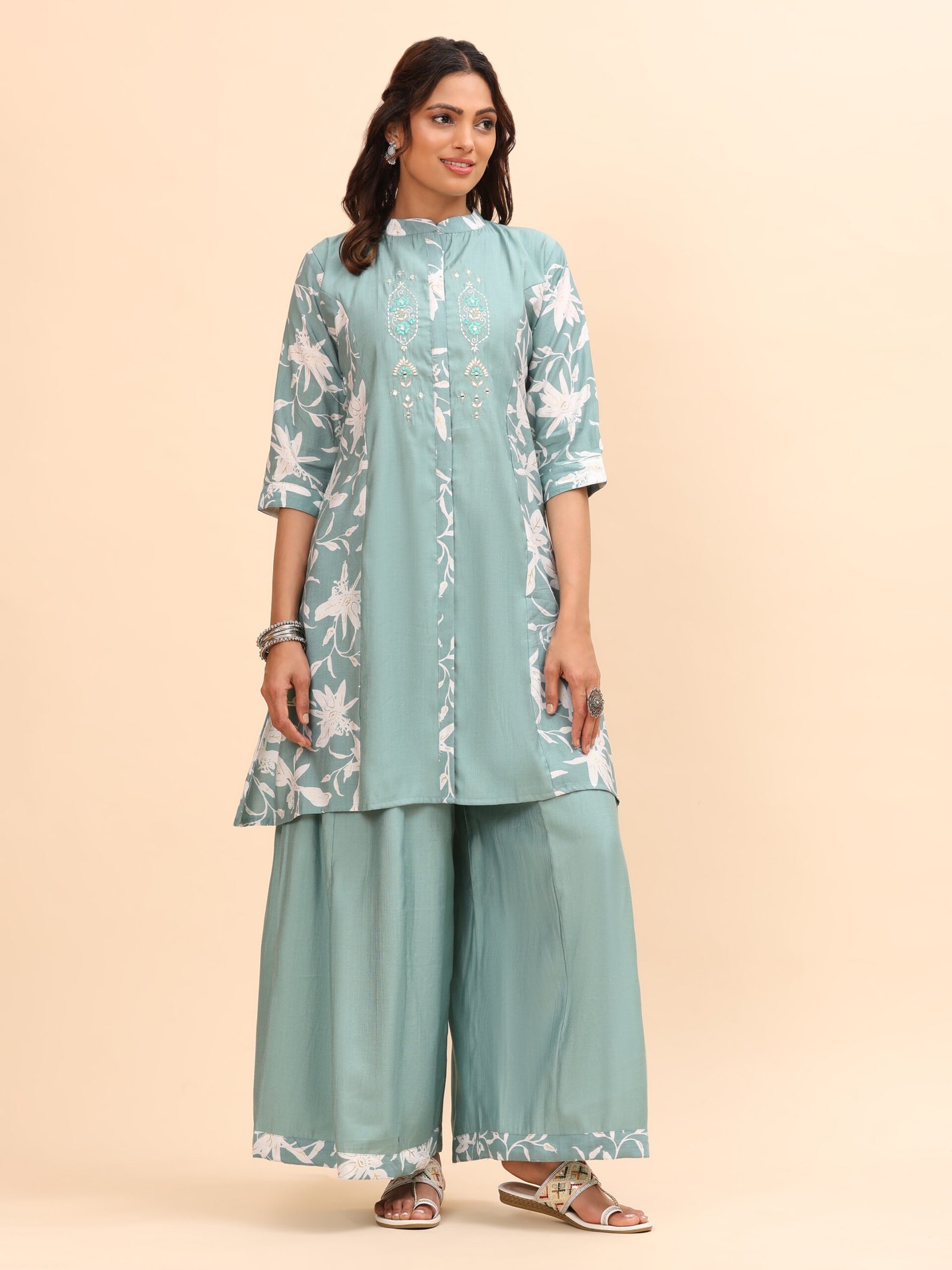 Mint Green Floral Kurta Set - Image 5