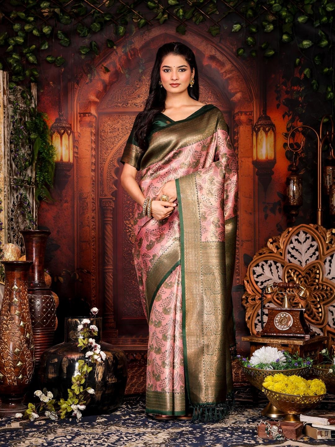 Banarasi Green Crafted Silk Saree