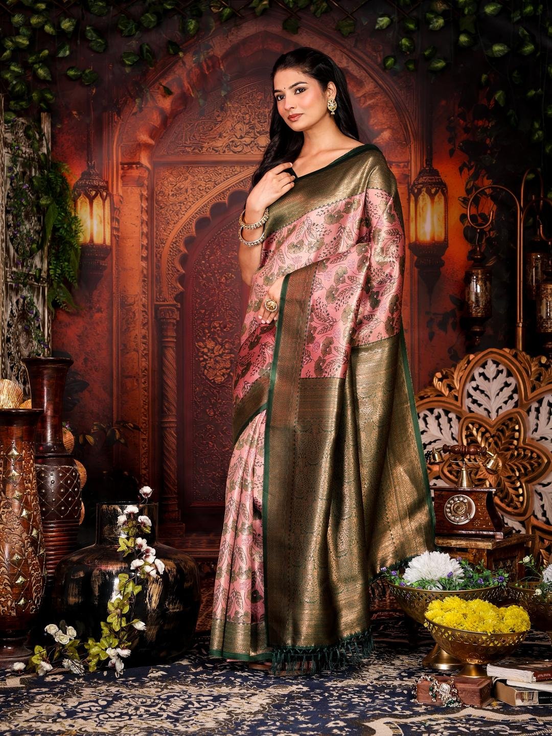 Banarasi Green Crafted Silk Saree - Image 2